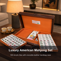 Jeu de Mahjong américain personnalisé en acrylique avec 166 tuiles et étui en cuir à motif crocodile pour les soirées de jeu en famille et les cadeaux de luxe