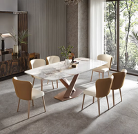 Nouveau produit tendance Table à manger rectangulaire en marbre avec acier inoxydable Moderne 1 ensemble Table à manger de salle à manger Design moderne Ensemble de table à manger