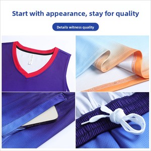 Nouveau maillot de basket-ball pour homme en polyester et mélange de bambou, séchage rapide, respirant, sans manches, col en V, taille élastique, impression numérique - Product Image 4