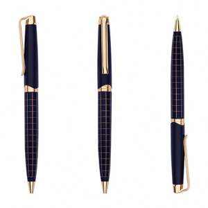 Stylo bille métallique bleu marine unique avec motif à carreaux, stylo à bille professionnel en gros avec logo personnalisé - Product Image 3