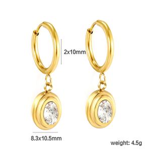 Modernos Pendientes de Aro Colgantes de Acero Inoxidable con Baño de Oro de 18K y Circonitas Cúbicas de Colores para Mujer, Venta al por Mayor - Product Image 2