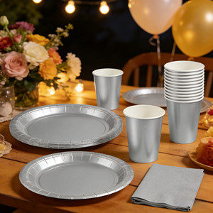 DAMAI Fournitures de fête de couleur unie, vaisselle en papier de couleur unie, ensemble de vaisselle jetable, assiettes de 7 pouces et 9 pouces, gobelets en papier, serviettes - Product Image 1