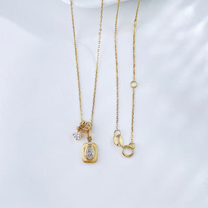 Kalung Liontin Ganda Retro Elegan Mewah Serbaguna Set Perhiasan Berlian Buatan Laboratorium Emas Kuning 18K untuk Wanita - Product Image 2