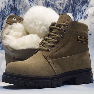 รองเท้าบูทกันหิมะสำหรับผู้ชาย San Niu Xipu สีน้ำตาลบุขนแกะ พื้นหนา สำหรับทำงานกลางแจ้ง ความยาวครึ่งน่อง ไซส์ 40 กันลื่น แบบฉีดขึ้นรูป - Product Image 1