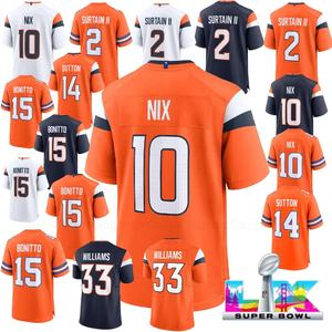 Grosir Pakaian Pria Muda Denver Super Bowls # 10Nix # 2SurtainII # 14Sutton # 15Bonitto # Jersey Sepak Bola Amerika Bordir 9Hufanga - Product Image 1