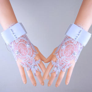 Gants de mariage en dentelle, naturelle, couleur blanc ivoire, élégants, pour femmes, vente en gros - Product Image 3