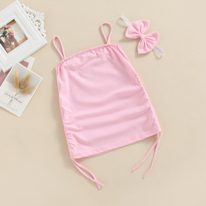 Nouvelle Robe d'été 2022 pour Filles, Couleur Unie, Coton, Col Rond, Jupe à Cordon, Robe Enfant, Vente en Gros ODM Boutique - Product Image 6