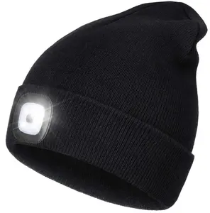 Lampe frontale d'hiver tricotée veilleuse chapeau lampe de poche femmes hommes cadeaux bonnet LED avec lumière