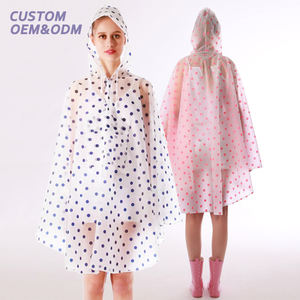 OEM Poncho de lluvia para <span class=keywords><strong>mujer</strong></span> Reutilizable EVA Impresión de <span class=keywords><strong>lunares</strong></span> Impermeable esmerilado Jersey Capa de lluvia con capucha con bolsillo - Product Image 1