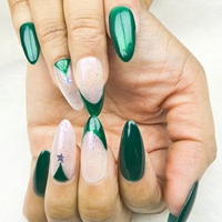 Uñas a presión verde almendra ojo de gato estilo francés reutilizable fábrica al por mayor