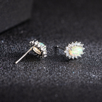 Boucles d'oreilles clous ovales en zircon pavé pour femme, en argent 925, avec opale naturelle éthiopienne, vente en gros