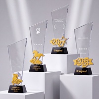 Trophée personnalisé en cristal coloré avec figurine animale en métal, trophée en cristal K9 pour réunion annuelle d'entreprise, prix de championnat, souvenir