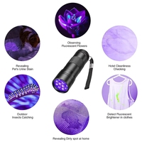 Lampes de poche UV1 Taidarui étanches à lumière noire, 12 LED 395nm, mini lampe torche détecteur de taches d'urine d'animaux