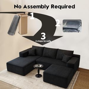Sofá Modular Conversível em Tecido de Corduroy, Estilo Luxuoso, Conjunto de Sofá Sem Estrutura para Interiores com Almofadas e Estofamento em Tecido - Product Image 5