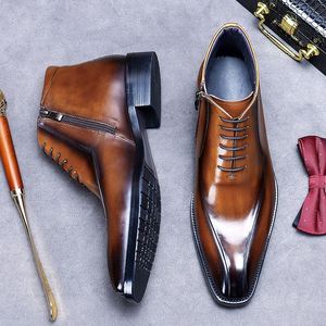 British Leather Martin <b>Boots</b> - Trendy Business Formal Leather <b>Boots</b>, Pointed Toe, Zipper, High-top, Leather Shoes, Short <b>Boots</b> - Product Image 1