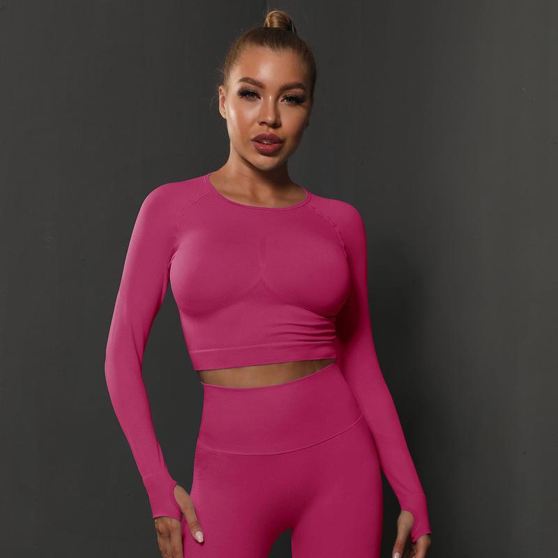 New 10 Colors Women Quick-drying Breathable Seamless Long Sleeve Crop Top Gym Fitness Yoga Women's Shirt