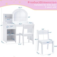 Coiffeuse légère pour enfants en bois de chambre à coucher rose avec miroir et chaise, coiffeuse pour enfants