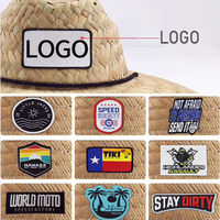Chapeau de paille d'été à large bord en paille de palmier naturelle, avec cordon et patch tissé personnalisé, pour l'extérieur, vente en gros OEM