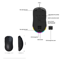 Ratón Inalámbrico Óptico Portátil de 2.4Ghz para Computadora Portátil, con Retroiluminación LED, Recargable, Profesional para Gamers, para Mano Derecha, Macbook