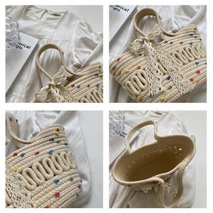 Sac pour <span class=keywords><strong>femme</strong></span> en <span class=keywords><strong>tissu</strong></span> de coton tissé à la main, nouveau style 2025, panier à légumes, tendance, style Instagram, petit sac de plage de villégiature - Product Image 6