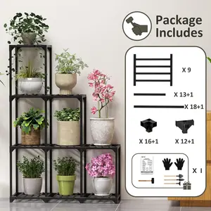 DIY Plant Stand Indoor Bamboo Plant Shelf Corner Plant Holder Tiered Ladder Flower Stand Window Plant Rack Black