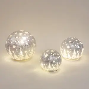 Vetro buon natale regali Led decorativo illuminato fino luce palla di vetro bianco caldo con Timer