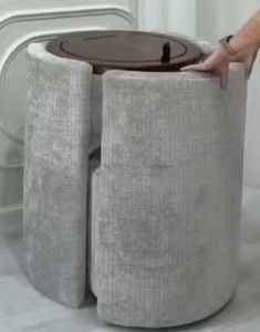 Modern Cream Boucle Vanity <b>Table</b> Set Flip Top Mirror Makeup Desk with Stool Cabinet for Bedroom Furniture - Product Image 6