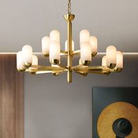Lustre LED moderne de style nordique en cuivre et marbre, haute luminosité, température de couleur réglable, installation facile pour chambre et salle à manger