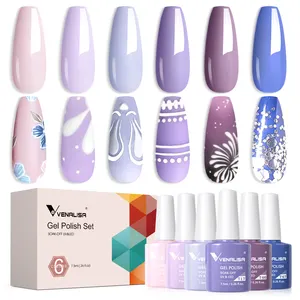 VENALISA 6PCS/キットUVジェルマニキュアDIYマニキュアスターターキットフレンチネイルナチュラルヌードカラーネイルジェルポリッシュエナメルギフトセット