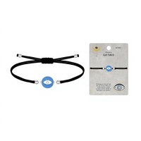 Bracelet porte-bonheur et protecteur en fil ciré noir avec charme œil turc argenté