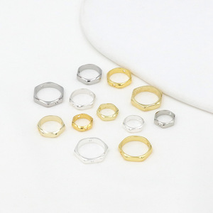 18K gold-plated copper beaded <b>ring</b>, hexagonal faceted <b>ring</b>, double-hole beaded <b>ring</b>, DIY craft accessory D55 - Product Image 3