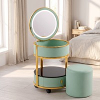 Station de maquillage moderne en acier inoxydable avec miroir LED 3 couleurs, chargeur de téléphone sans fil, roulettes universelles, hôtel, appartement