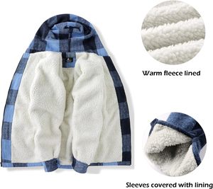 Áo khoác flannel kẻ ca rô có mũ trùm đầu, lót lông sherpa ấm áp dành cho nam - Product Image 5