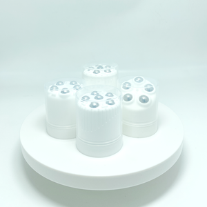 PP Plastic Screw Cap <b>Bottle</b> Closure <b>with</b> Easy Open for Cosmetic Packaging Reusable White <b>with</b> Transparent <b>Top</b> and Silver Beads - Product Image 1