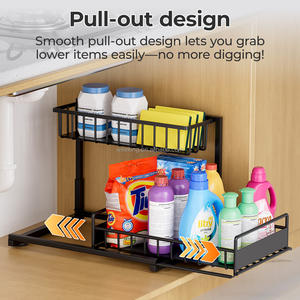 Organizador <span class=keywords><strong>de</strong></span> Gabinete <span class=keywords><strong>de</strong></span> <span class=keywords><strong>Cocina</strong></span> Extensible <span class=keywords><strong>de</strong></span> Metal WIREKING, Diseño <span class=keywords><strong>de</strong></span> Doble Deslizamiento, Altura Ajustable, Organizador Debajo del Fregadero - Product Image 3