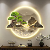 Décoration Murale LED Moderne de Luxe, Art Mural Paysager, Finition Porcelaine, Cristal, pour Chambre, Fond de Canapé, Salon