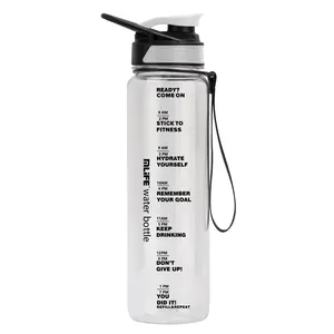 Transparante Private Label Motivatie Aangepaste Gym Sport Plastic Bpa Gratis Recycle Water Fles 1 Liter 1000Ml Water Fles