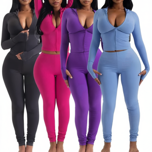 Women's Custom Logo 2-Piece Fitness <b>Yoga</b> Set Long Sleeve Zipper Sweatshirt Body <b>Jacket</b> Breathable women gym wear - Product Image 1