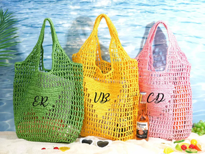 Sac fourre-tout tissé violet en paille et raphia brodé, fait main, écologique, pour femme, idéal pour la plage et les vacances - Product Image 6