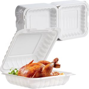 Contenedor de Plástico Desechable para Comida para Llevar, con Tapa Abatible, Resistente a Fugas, Calentable, con 3 Compartimentos, Personalizable con Logotipo para Restaurantes - Product Image 1