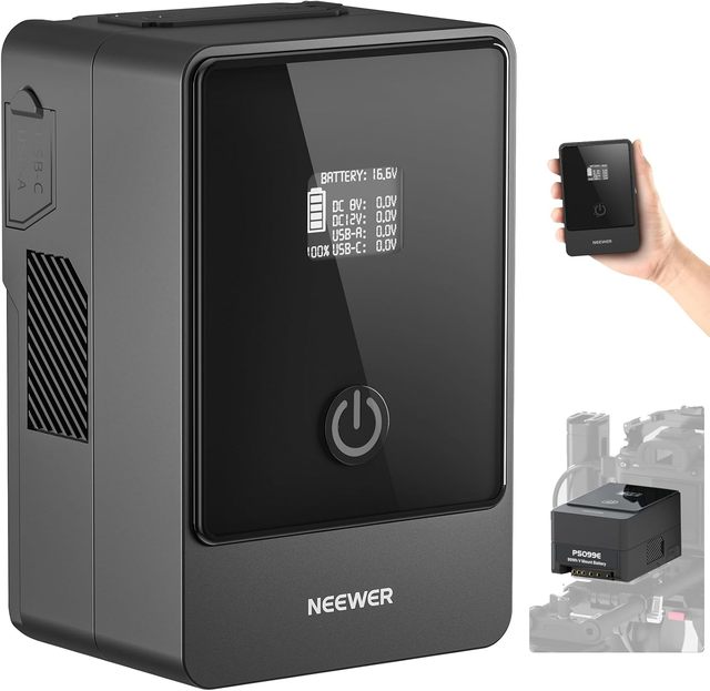 NEEWER Mini V Mount Battery 6800mAh 99Wh 14.5V, Mini V Lock Battery with 65W PD Type C/D Tap/BP/USB A/Dual DC Port/OLED Display