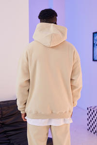 ET031 Coton de haute qualité épais uni lourd surdimensionné doublé coupe-vent automne sans cordon unisexe logo personnalisé grande taille - Product Image 6