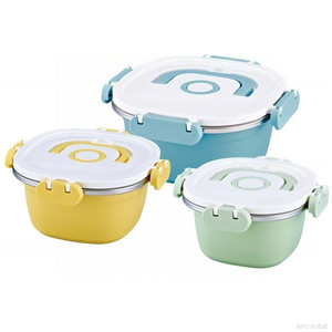 304 Stainless Steel Food Storage Container Square Clip-On Lid Microwave Refrigerator Usable Fruit Box <b>Lunch</b> Box - Product Image 5