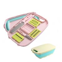 Ensemble de coupe-légumes multifonction avec panier égouttoir pliable, mandoline, trancheuse, hachoir, éplucheur, couteau et bol de lavage pliable