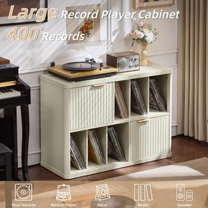 <span class=keywords><strong>Meuble</strong></span> multimédia stéréo moderne et large avec rangement en bois rainuré pour vinyles, <span class=keywords><strong>meuble</strong></span> d'appoint fonctionnel pour platine <span class=keywords><strong>vinyle</strong></span>, idéal pour les salons confortables - Product Image 4