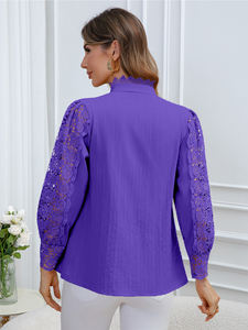 Camisa de Encaje Elegante y Exquisita para Mujer, Primavera/Verano 2026, Nuevo Estilo Moderno, Prenda de Punto de Manga Larga, Sencilla - Product Image 3