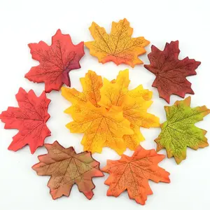 100pcs Outdoor Indoor Home Halloween Decor Red And Orange Artificial Maple Leaf Fake Autumn Leaves