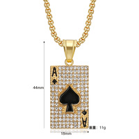 Usine En Gros PVD 18K Or Couleur Placage Hip Hop Bling Strass Avec Cartes À Jouer En Acier Inoxydable un Pendentif Collier