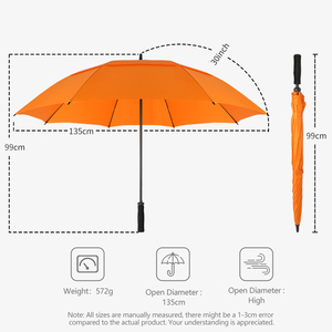 Último modelo de paraguas naranja único de doble capa, resistente al viento, apertura manual, sin remaches, con impresión personalizada de tu propio logotipo, para lluvia intensa. - Product Image 2