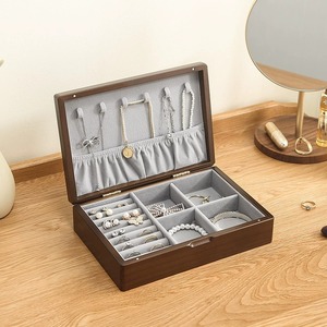 Wooden Jewelry <b>Storage</b> Box Solid Wood Rectangle Multi Functional Necklace Earring Organizer <b>Dressing</b> <b>Table</b> Use - Product Image 2